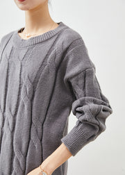 DIY Grey Oversized Thick Cable Knit Sweater Tops Winter