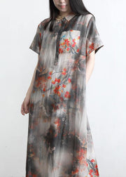 DIY Grey Print Silk Pockets Summer Vacation Dresses - SooLinen