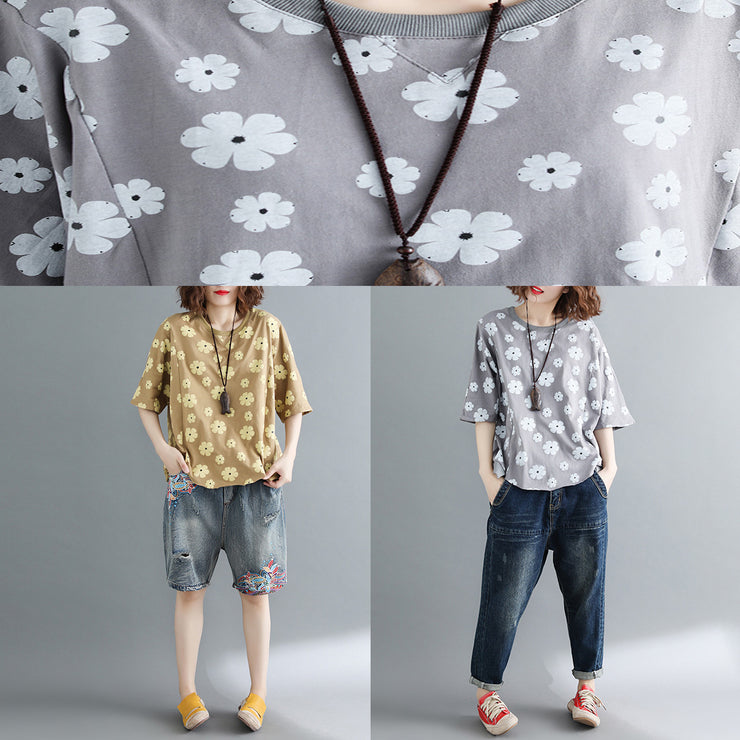 DIY Halbarm-Baumwollkleidung für Frauen plus Größe Kleiderschränke gelber Druck Plus Size Clothing Top