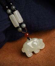 DIY Hand Knitting Jade Little Elephant Pendant Necklace
