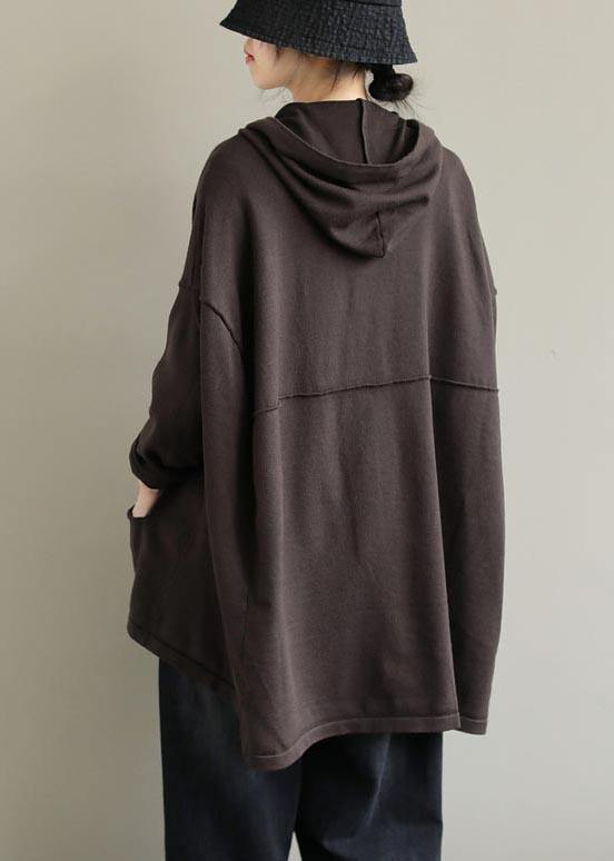DIY Hooded Cinched Spring Clothes For Women Pattern Chocolate Top - SooLinen