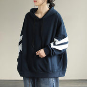 DIY Hooded cotton Spring Linen Tops women blouses design Navy shirt - SooLinen