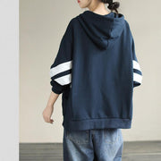 DIY Hooded cotton Spring Linen Tops women blouses design Navy shirt - SooLinen