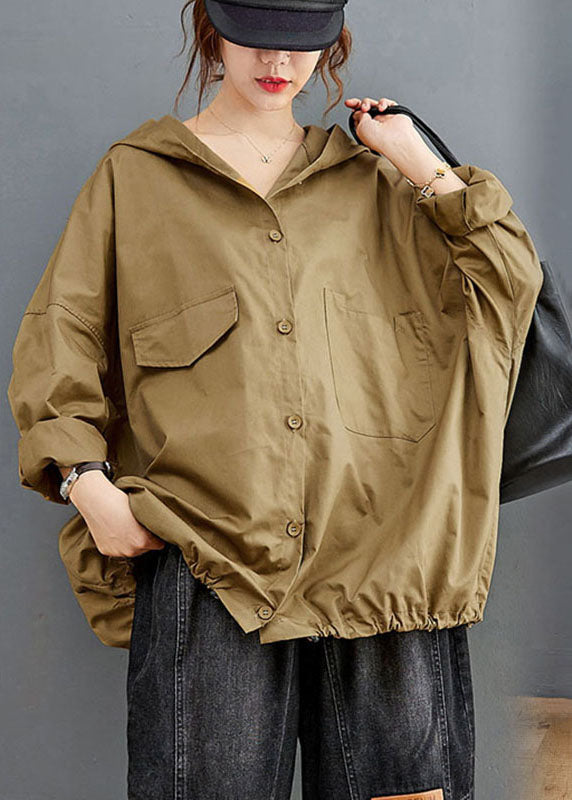 DIY Khaki Button Pockets Loose Fall Long sleeve Coat