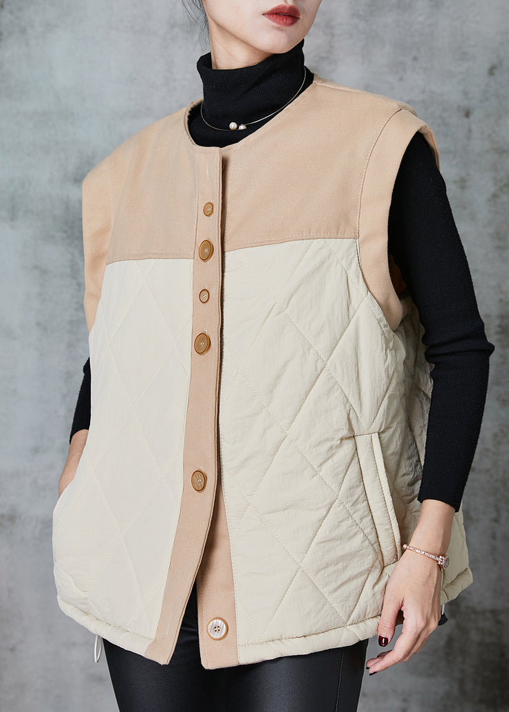 DIY Khaki Oversized Patchwork Fine Cotton Filled Puffers Vests Spring