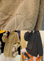 DIY Khaki Zip Up Fuzzy Fur Flauschiges Strickoberteil Winter