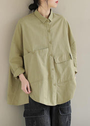 DIY Lapel Asymmetric Shirts Sleeve Khaki Shirt - SooLinen