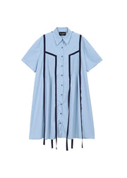 DIY Light Blue button Peter Pan Collar shirt Dress Short Sleeve