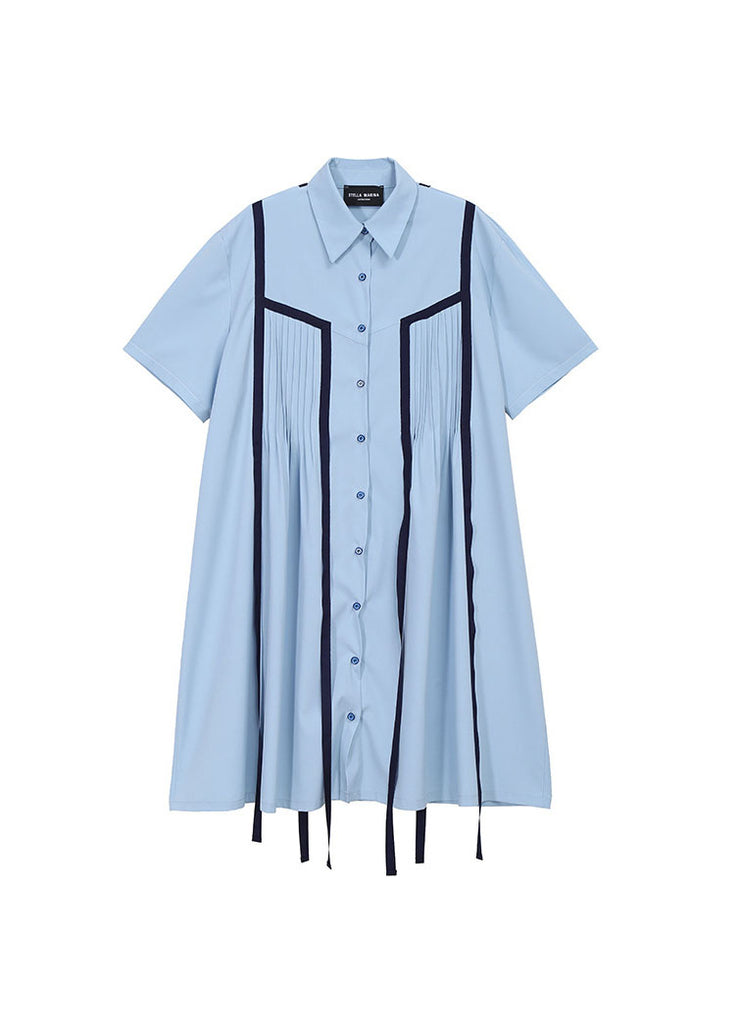 DIY Light Blue button Peter Pan Collar shirt Dress Short Sleeve
