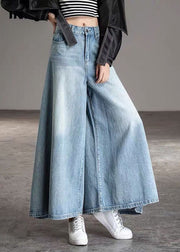 DIY hellblaue Modetaschen Lässige Herbst-Denim-Hosen mit weitem Bein