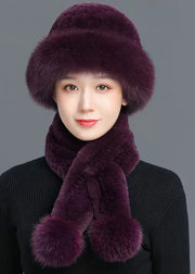 DIY Light Khaki Fuzzy Fur Fluffy Leather And Fur Cloche Hat & Scarf Set