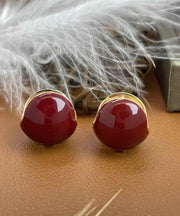 DIY Mulberry Alloy Inlaid Gem Stone Round Stud Earrings
