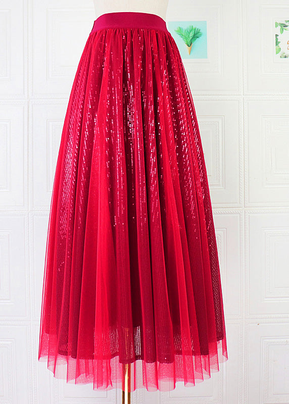 DIY Mulberry Elastic Waist Sequins Tulle A Line Skirt Spring