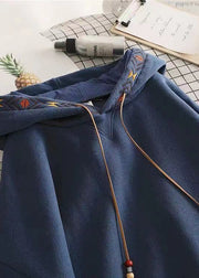 DIY Navy Hooded Embroidered Cotton Sweatshirts Top Spring