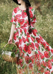DIY O Neck Exra Large Hem Summer Tunic Fashion Ideas Red Strawberry Dress - SooLinen