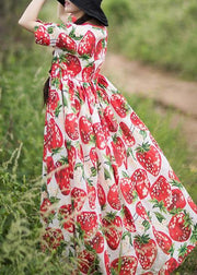 DIY O Neck Exra Large Hem Summer Tunic Fashion Ideas Red Strawberry Dress - SooLinen