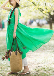 DIY O Neck Sleeveless Summer Wardrobes Work Green Long Dresses - SooLinen