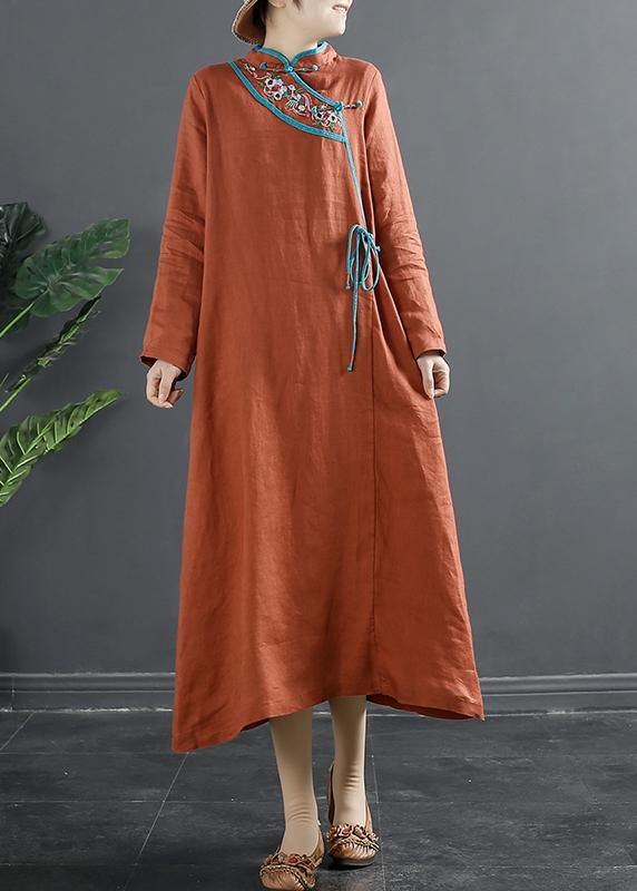 DIY Orange Embroidery Maxi Dresses - SooLinen