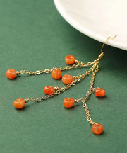 DIY Orange Jade Tassel 14K Drop Earrings