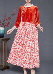 DIY Orange Tasseled Patchwork Silk Velvet Holiday Dress Spring