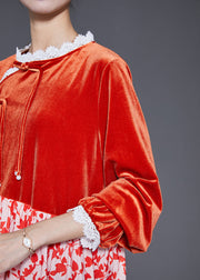 DIY Orange Tasseled Patchwork Silk Velvet Holiday Dress Spring