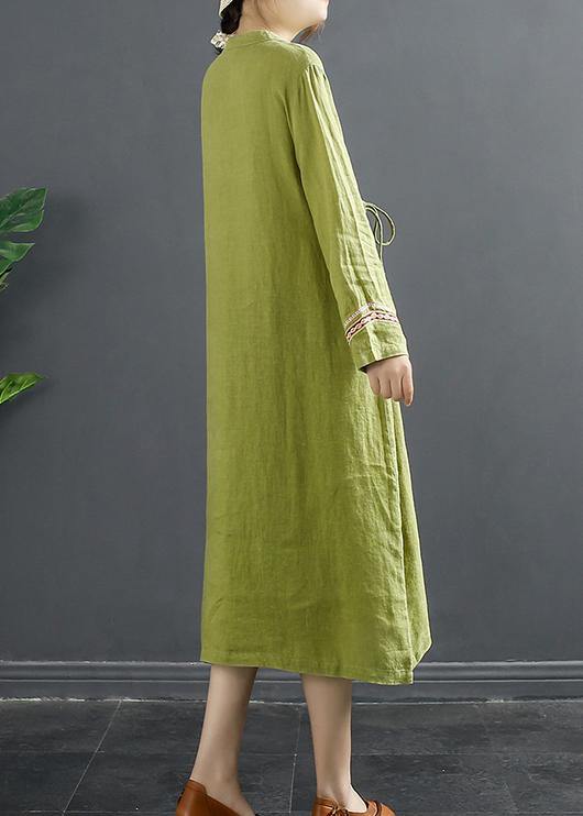 DIY Patchwork Lnspiration Green Embroidery Maxi Dress - SooLinen