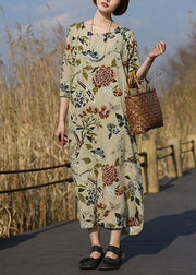 DIY Peony Flower Clothes For Women O Neck Pockets Maxi Spring Dress - SooLinen