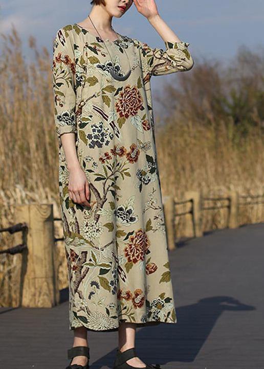 DIY Peony Flower Clothes For Women O Neck Pockets Maxi Spring Dress - SooLinen