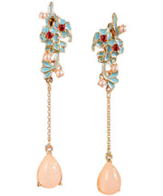 DIY Pink Alloy Oil Drip Resin Pearl Tassel Drop Earrings