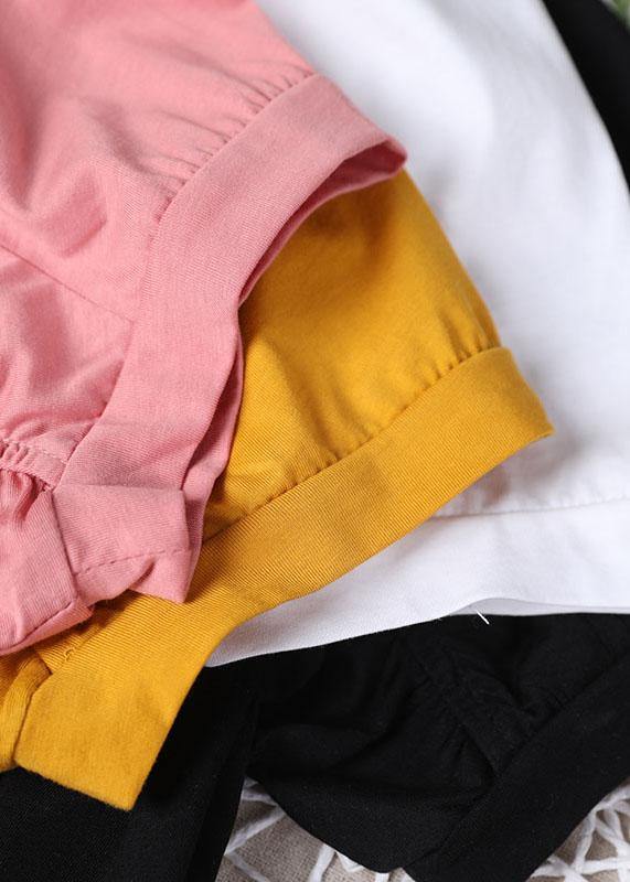DIY Pink Cinched Cotton Shirt Top Summer Short Sleeve - SooLinen