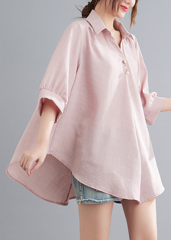 DIY Pink Cozy Solid Linen Shirt Summer