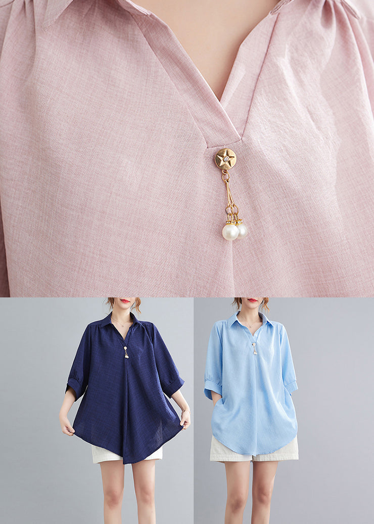DIY Pink Cozy Solid Linen Shirt Summer