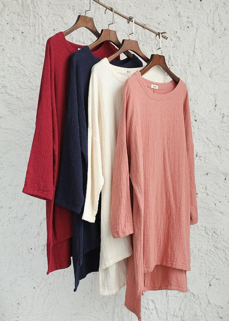 DIY Pink Low High Design U Neck Shirt Tops Spring - SooLinen