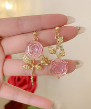 DIY Pink Overgild Acrylic Asymmeticar Floral Drop Earrings