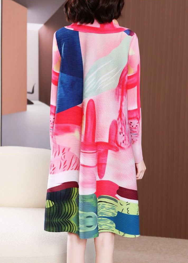 DIY Pink Peter Pan Collar Print Side Open Long Dresses Spring