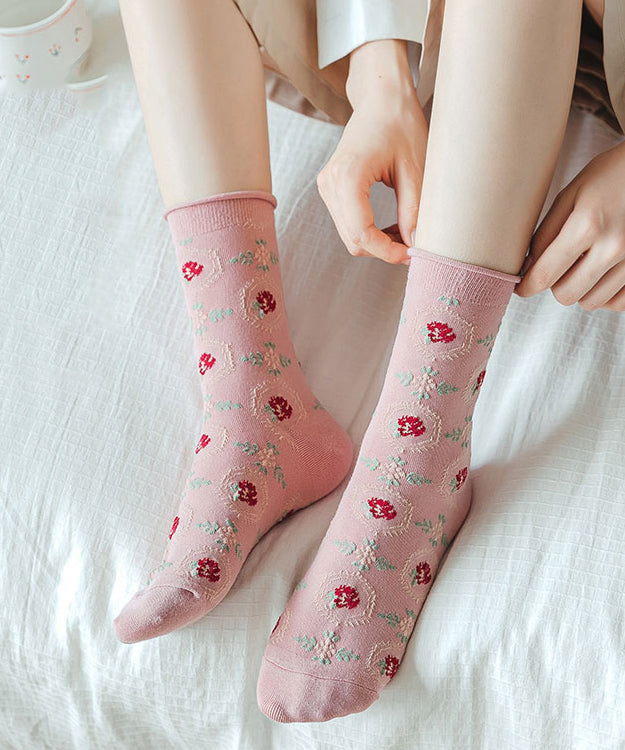 DIY Pink Rose Print Mid Calf Socks