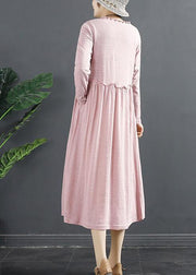 DIY Pink Ruffled Patchwork Loose Dress - SooLinen