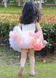 DIY Pink Ruffled Patchwork Tulle Baby Girls Party Skirt Summer