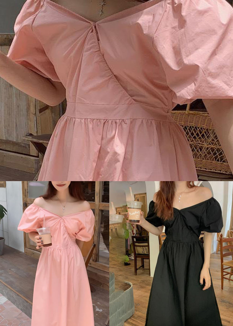 DIY Pink V Neck Wrinkled Patchwork Cotton Long Dress Summer