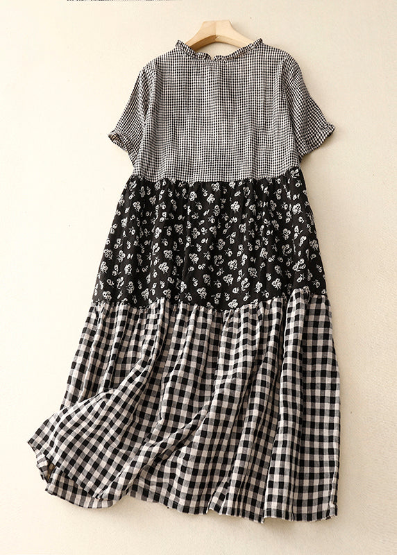DIY Plaid Ruffled Print Patchwork Cotton Dress Summer