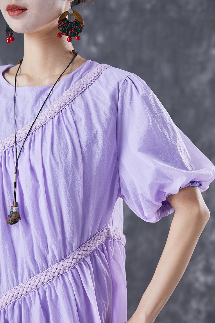 DIY Purple Asymmetrical Patchwork Wrinkled Maxi Dresses Summer