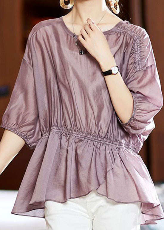DIY Purple Asymmetrical Wrinkled Silk Shirts Tops Summer