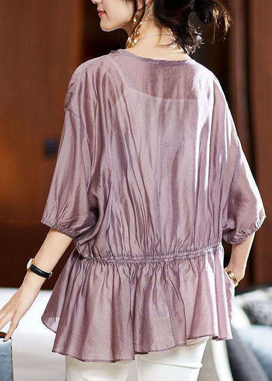 DIY Purple Asymmetrical Wrinkled Silk Shirts Tops Summer