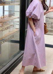 DIY Purple Cotton Casual Maxi Dresses Short Sleeve