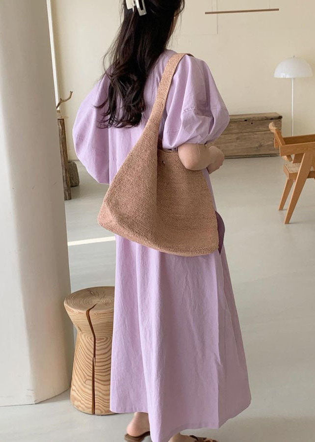 DIY Purple Cotton Casual Maxi Dresses Short Sleeve