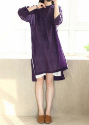 DIY Purple Dresses O Neck Side Open Dresses - SooLinen