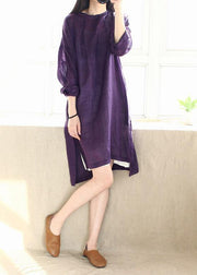 DIY Purple Dresses O Neck Side Open Dresses - SooLinen