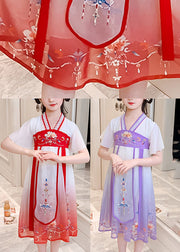 DIY Purple Embroidered Tassel Tulle Girls Long Dresses Summer