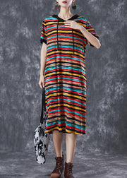 DIY Rainbow Hooded Striped Chiffon Robe Dresses Summer