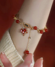 DIY Red 14K Gold Agate Maple Leaves Charm Bracelet